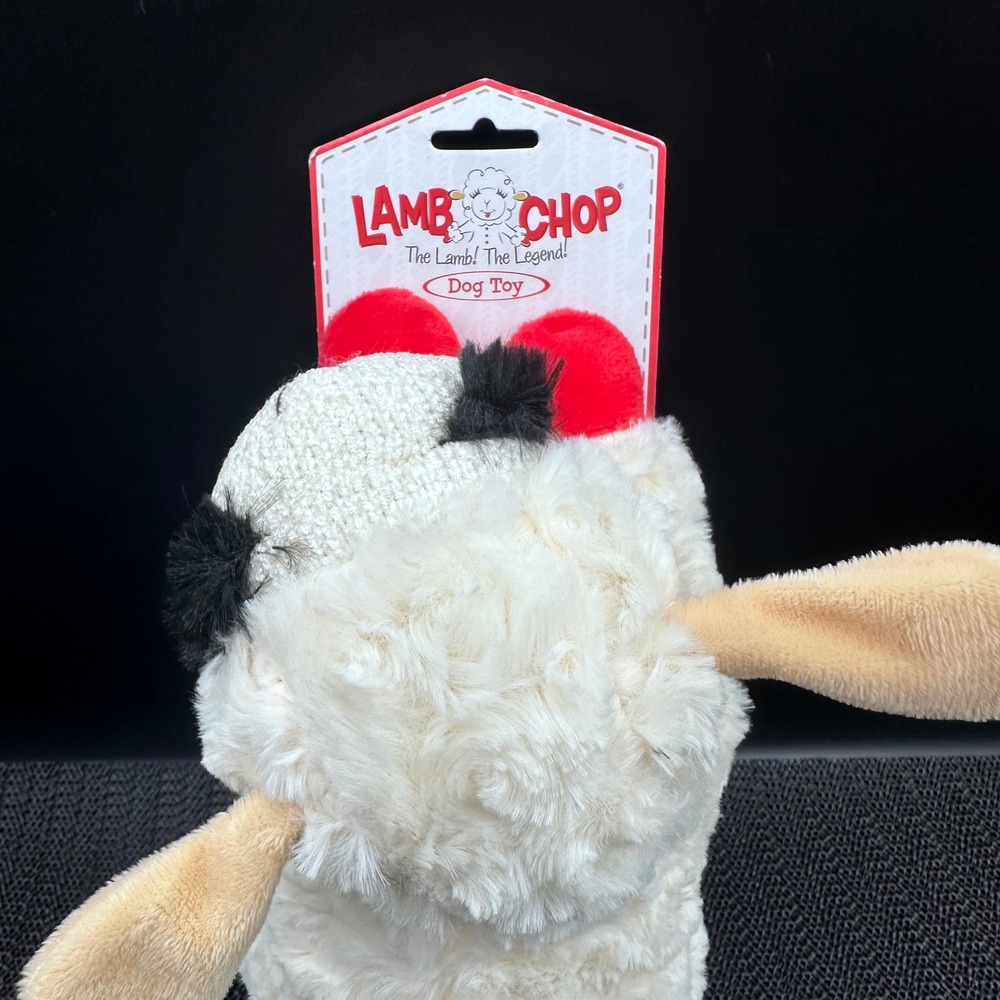 Multipet Lamb Chop Squeaky Plush Dog Toy Cream Red 10 Inch 48375 NWT